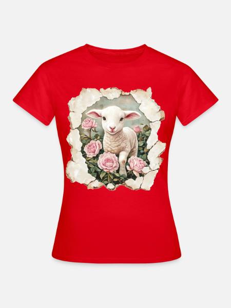 Lamm mit Schmetterling - Frauen T-Shirt - Rot