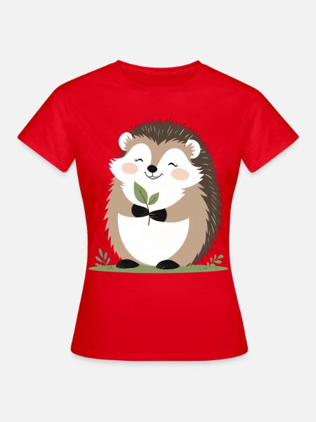 Süßer Igel mit Blatt - Frauen T-Shirt - Rot
