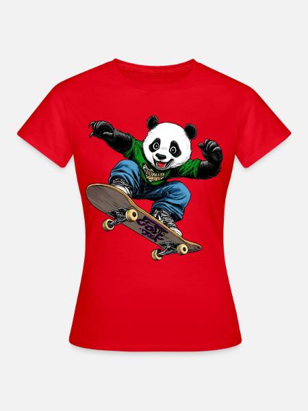 Pandabär Skateboarder - Frauen T-Shirt - Rot