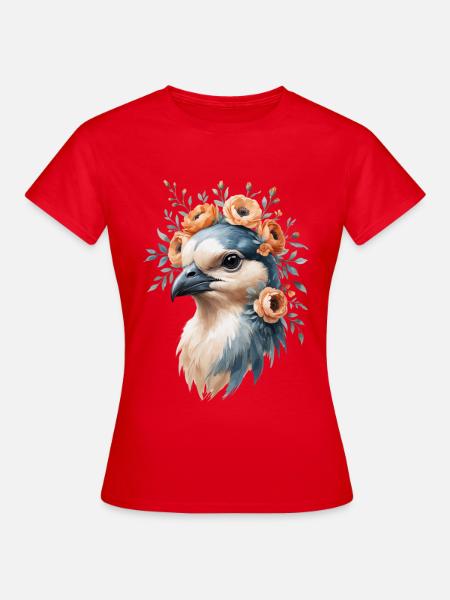 Vogelporträt mit Blumenkrone - Frauen T-Shirt - Rot