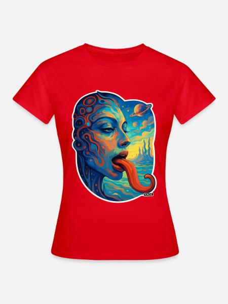 Kosmische Kunst mit Zunge - Frauen T-Shirt - Rot