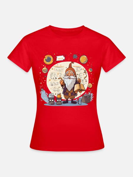 Weltraum-Gnom mit Zauberbuch - Frauen T-Shirt - Rot