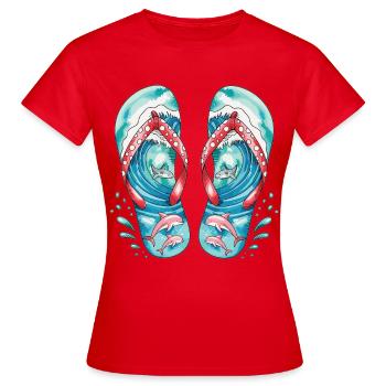 Chemise d’été tongs avec dauphins - T-shirt Femme - rouge - Devant - AI Model Female 172 dark (172cm)