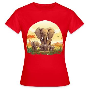 Herd of elephants in sunset - Women's T-Shirt - red - Front - AI Model Female 172 dark (172cm)