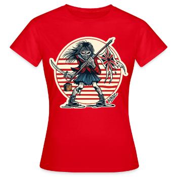 Abtrünnige Samurai-Jungfrau mit zerfetzter Flagge - Frauen T-Shirt - Rot - Vorne - AI Model Female 172 dark (172cm)