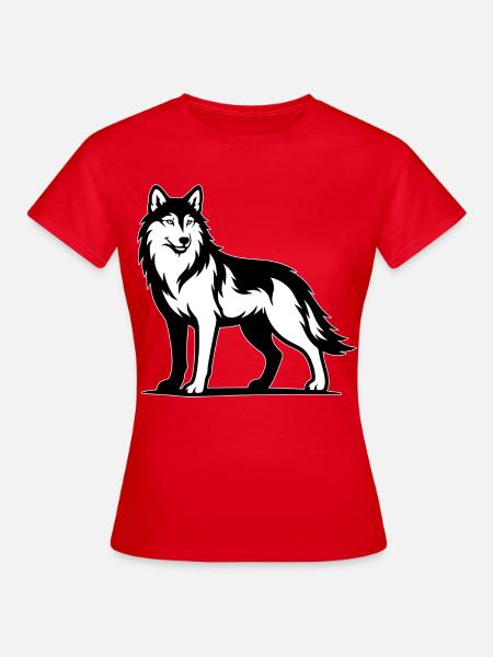 Wolf Portrait schwarzweiß - Frauen T-Shirt - Rot