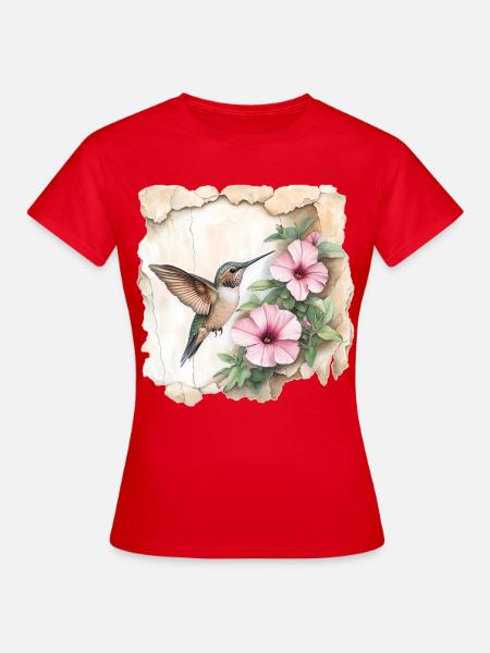 Kolibri mit Blüten - Frauen T-Shirt - Rot