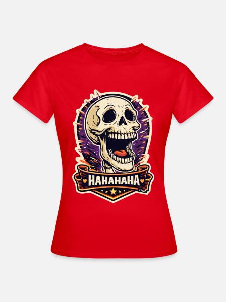 Lachender Totenkopfplatz-Aufkleber - Frauen T-Shirt - Rot