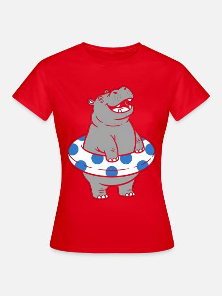 Nilpferd mit Polka-Schwimmreifen - Frauen T-Shirt - Rot