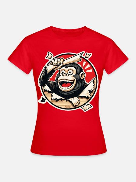 Affe beim Papier abreißen - Frauen T-Shirt - Rot