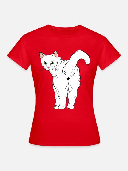Weiße Katze mit Sternlogo - Frauen T-Shirt - Rot