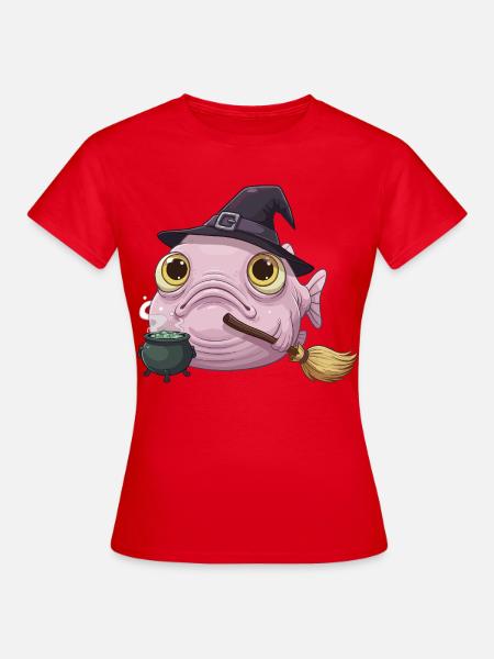 Lustiger Blobfisch - Hexenhut und Zauberkessel - Frauen T-Shirt - Rot