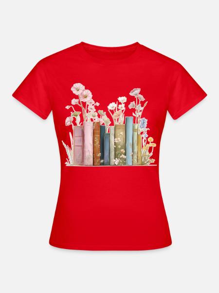 Bücher mit Blüten - Frauen T-Shirt - Rot
