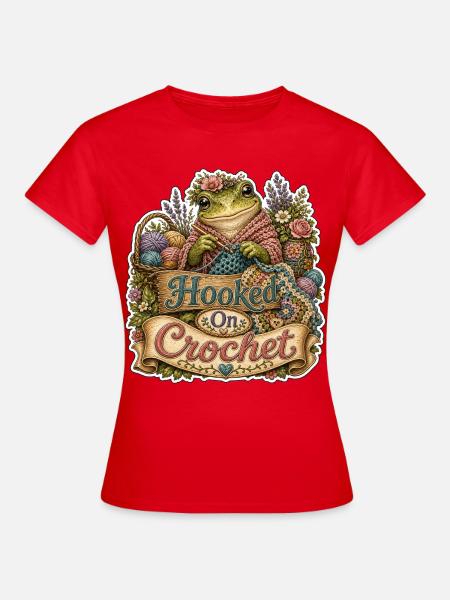 Hooked On Crochet Frosch - Frauen T-Shirt - Rot