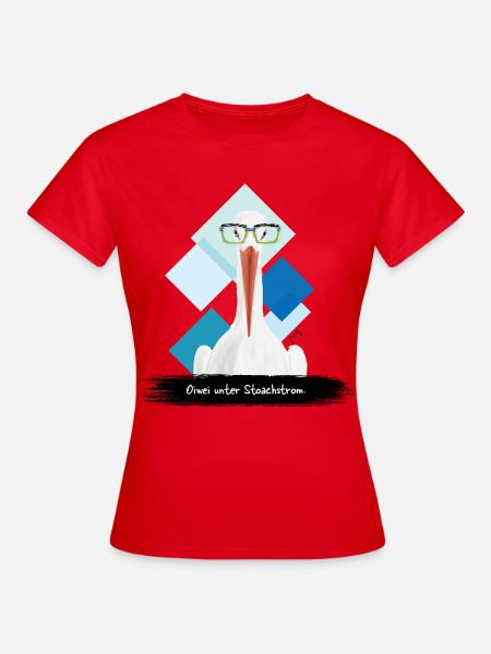 JvG Storch "Oiwei unter Stoachstrom." - Frauen T-Shirt - Rot
