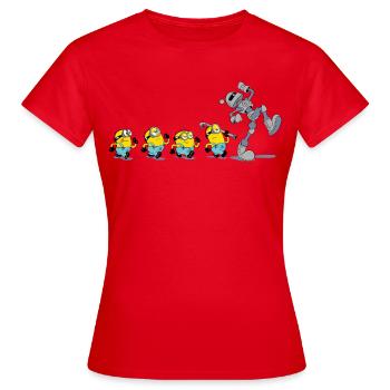 Minions In A Row With Robot - Women's T-Shirt - red - Front - AI Model Female 172 dark (172cm)