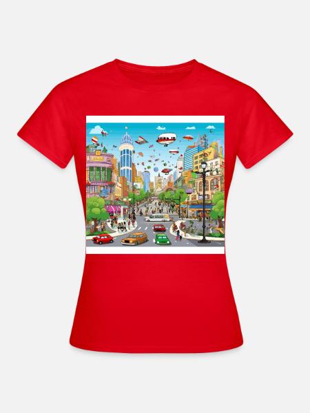 Futuristische Stadtflug-Parade - Frauen T-Shirt - Rot