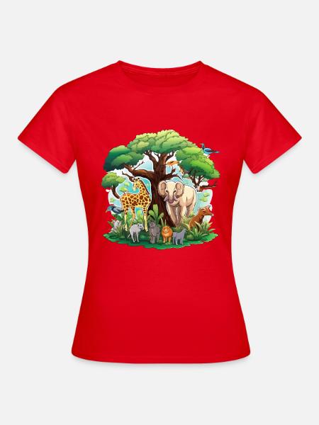 Savannen Tierwelt Rundbild - Frauen T-Shirt - Rot