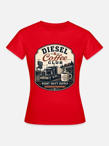 Diesel & Coffee Trucker Design - Frauen T-Shirt - Rot