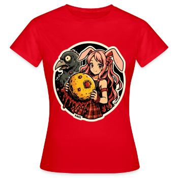 Lunar Bunny mit Mondkäse und Rabe - Frauen T-Shirt - Rot - Vorne - AI Model Female 172 dark (172cm)