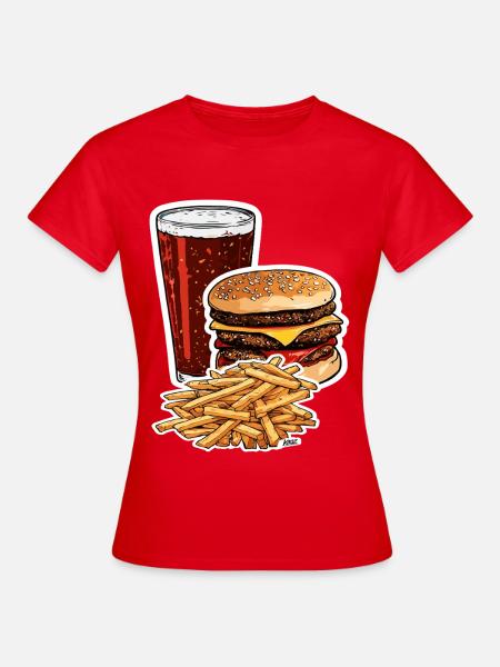 Burger Fries Cola Aufkleber - Frauen T-Shirt - Rot