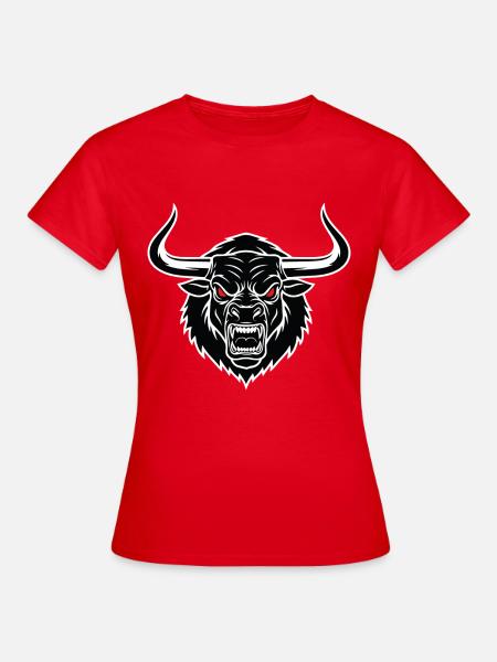 Stier-Minotaurus-Maskottchen-Logo Sportspiel - Frauen T-Shirt - Rot