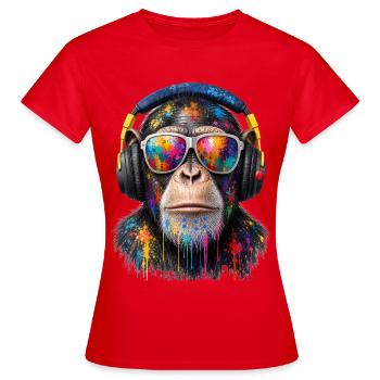 Farbiger Affe mit Kopfhörern und Sonnenbrille - Frauen T-Shirt - Rot - Vorne - AI Model Female 172 dark (172cm)