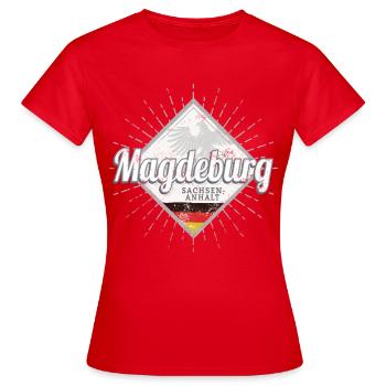 Magdeburg Stadt in Sachsen-Anhalt Deutschland - Frauen T-Shirt - Rot - Vorne - AI Model Female 172 dark (172cm)