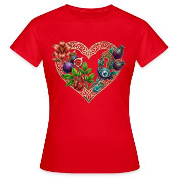 Geheimnis des Mystischen Herzens – Goldene und botanische Kunst - Frauen T-Shirt - Rot - Vorne - AI Model Female 172 dark (172cm)