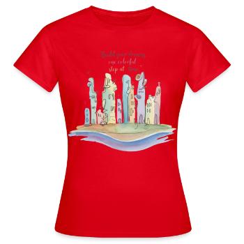 Colorful City Dreamscape - Women's T-Shirt - red - Front - AI Model Female 172 dark (172cm)