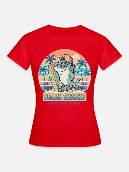Retro Surfer Hai Strand Urlaub - Frauen T-Shirt - Rot