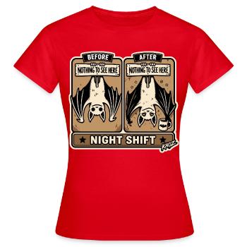 Night Shift Bats Comic Tee - Women's T-Shirt - red - Front - AI Model Female 172 dark (172cm)