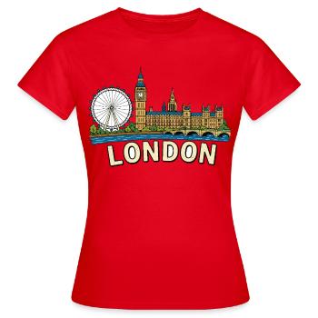 London Eye Big Ben Skyline Vintage-Illustration - Frauen T-Shirt - Rot - Vorne - AI Model Female 172 dark (172cm)