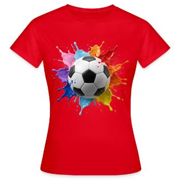 Colourful Football Ball with watercolour splash - Frauen T-Shirt - Rot - Vorne - AI Model Female 172 dark (172cm)
