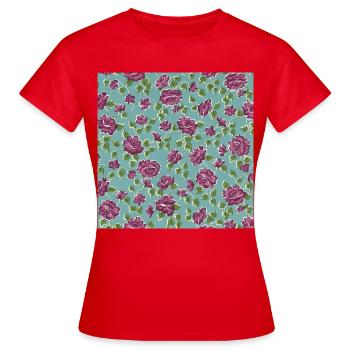 Rosa Rosen auf türkisfarbenem Hintergrund - Frauen T-Shirt - Rot - Vorne - AI Model Female 172 dark (172cm)