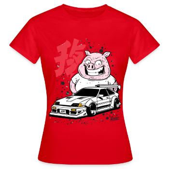 Pig Drift JP JDM Auto - Frauen T-Shirt - Rot - Vorne - AI Model Female 172 dark (172cm)