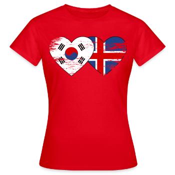 South Korea Iceland flag hands heart shape used - Women's T-Shirt - red - Front - AI Model Female 172 dark (172cm)