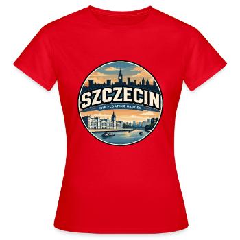 Retro Szczecin Chrobry Embankment-Abzeichen - Frauen T-Shirt - Rot - Vorne - AI Model Female 172 dark (172cm)