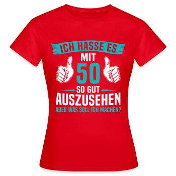 50 Jahre 50. Geburtstag Mann Frau 50 Jahre - Frauen T-Shirt - Rot - Vorne - AI Model Female 172 dark (172cm)