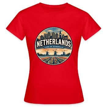Insigne rétro du canal des moulins à vent néerlandais - T-shirt Femme - rouge - Devant - AI Model Female 172 dark (172cm)