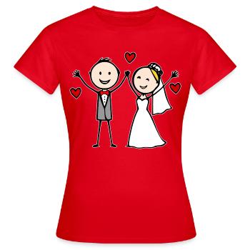Dessin animé du couple de mariés joyeux - T-shirt Femme - rouge - Devant - AI Model Female 172 dark (172cm)
