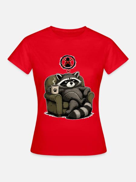 Kaffee liebender Waschbär im Sessel - Frauen T-Shirt - Rot