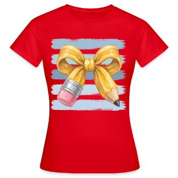 Dessin au crayon doré avec nœud - T-shirt Femme - rouge - Devant - AI Model Female 172 dark (172cm)