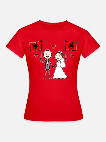 Hochzeitspaar Albanien Flagge - Frauen T-Shirt - Rot