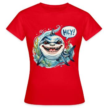 Le requin coquin dit bonjour en aquarelle - T-shirt Femme - rouge - Devant - AI Model Female 172 dark (172cm)