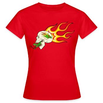 Retro Biker Motiv – Flammendrache & Schlange - Frauen T-Shirt - Rot - Vorne - AI Model Female 172 dark (172cm)