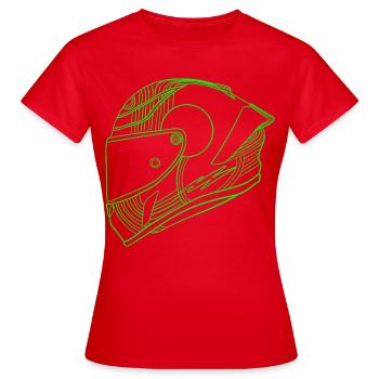Neon Grün Helm - Visier  - Frauen T-Shirt - Rot - Vorne - AI Model Female 172 dark (172cm)