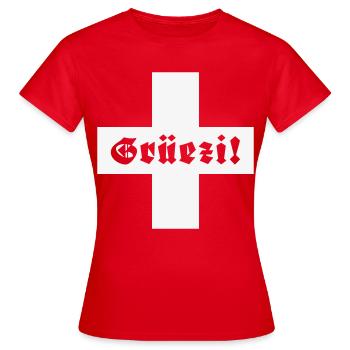 Grüezi (Schweiz / Fraktur / Schweizerfahne) - Frauen T-Shirt - Rot - Vorne - AI Model Female 172 dark (172cm)