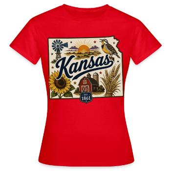 Kansas Sunflower State Vintage Reiseaufkleber - Frauen T-Shirt - Rot - Vorne - AI Model Female 172 dark (172cm)