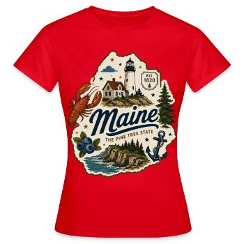 Maine Pine Tree State Vintage Küstenaufkleber - Frauen T-Shirt - Rot - Vorne - AI Model Female 172 dark (172cm)